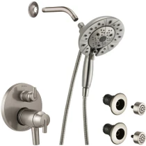 Delta Trinsic Pressure Balanced Shower System with Shower Head, Shower Arm, Hand Shower, Bodysprays, Hose, Valve Trim and MultiChoice Rough-In-Brilliance Stainless