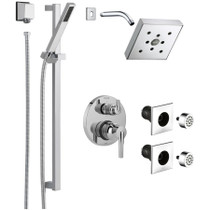 Delta Ara Pressure Balanced Shower System with Shower Head, Shower Arm, Hand Shower, Slide Bar, Bodysprays, Hose, Valve Trim and MultiChoice Rough-In-Chrome