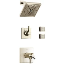 Delta Monitor 17 Series Dual Function Pressure Balanced Shower System with Integrated Volume Control, Shower Head, and 2 Body Sprays - Includes Rough-In Valves - Brilliance Polished Nickel
