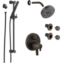 Delta Trinsic Pressure Balanced Shower System with Shower Head, Shower Arm, Hand Shower, Slide Bar, Bodysprays, Hose, Valve Trim and MultiChoice Rough-In - Venetian Bronze