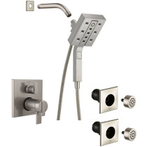 Delta Ara Pressure Balanced Shower System with Shower Head, Shower Arm, Hand Shower, Bodysprays, Hose, Valve Trim and MultiChoice Rough-In - Brilliance Stainless