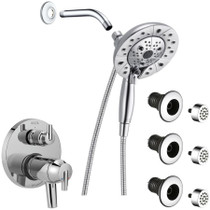 Delta Trinsic Thermostatic Shower System with Shower Head, Shower Arm, Hand Shower, Bodysprays, Hose, Valve Trim and MultiChoice Rough-In - Chrome