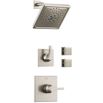 Delta Monitor 14 Series Single Function Pressure Balanced Shower System with Shower Head and 2 Body Sprays - Includes Rough-In Valves -  Brilliance Stainless