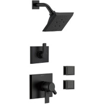 Delta Monitor 17 Series Dual Function Pressure Balanced Shower System with Integrated Volume Control, Shower Head, and 2 Body Sprays - Includes Rough-In Valves - Matte Black