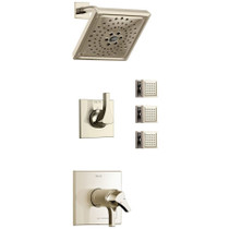 Delta TempAssure 17T Series Thermostatic Shower System with Integrated Volume Control, Shower Head, and 3 Bodysprays - Includes Rough-In Valves - Brilliance Polished Nickel