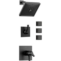 Delta TempAssure 17T Series Thermostatic Shower System with Integrated Volume Control, Shower Head, and 3 Bodysprays - Includes Rough-In Valves - Matte Black