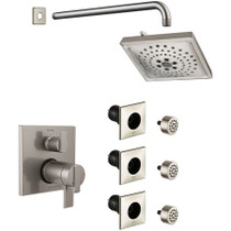 Delta Ara Thermostatic Shower System with Shower Head, Shower Arm, Bodysprays, Valve Trim and MultiChoice Rough-In - Brilliance Stainless