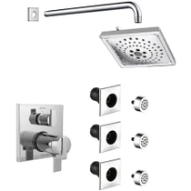 Delta Ara Thermostatic Shower System with Shower Head, Shower Arm, Bodysprays, Valve Trim and MultiChoice Rough-In - Chrome