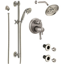 Delta Cassidy Pressure Balanced Shower System with Shower Head, Shower Arm, Hand Shower, Slide Bar, Bodysprays, Hose, Valve Trim and MultiChoice Rough-In -  Brilliance Stainless