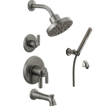 Delta Bowery Monitor 17 Series Pressure Balanced Tub and Shower System with Integrated Volume Control, Shower Head and Hand Shower - Includes Rough-In Valves - Black Stainless