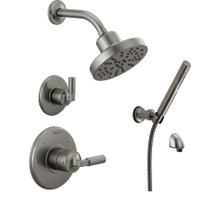Delta Bowery Monitor 14 Series Single Function Pressure Balanced Shower System with Shower Head and Hand Shower - Includes Rough-In Valves - Black Stainless