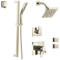 Delta Monitor 17 Series Dual Function Pressure Balanced Shower System with Integrated Volume Control, Shower Head, 2 Body Sprays and Hand Shower - Includes Rough-In Valves - Brilliance Polished Nickel