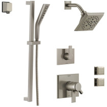 Delta Monitor 17 Series Dual Function Pressure Balanced Shower System with Integrated Volume Control, Shower Head, 2 Body Sprays and Hand Shower - Includes Rough-In Valves - Brilliance Stainless