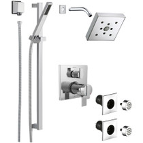Delta Ara Pressure Balanced Shower System with Shower Head, Shower Arm, Hand Shower, Slide Bar, Bodysprays, Hose, Valve Trim and MultiChoice Rough-In - Chrome
