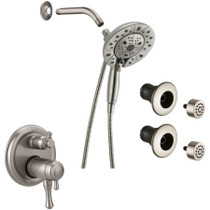 Delta Cassidy Pressure Balanced Shower System with Shower Head, Shower Arm, Hand Shower, Bodysprays, Hose, Valve Trim and MultiChoice Rough-In - Brilliance Stainless