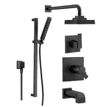 Delta TempAssure 17T Series Thermostatic Tub and Shower System with Volume Control, Shower Head, Hand Shower, and Slide Bar - Includes Rough-In Valves -  Matte Black