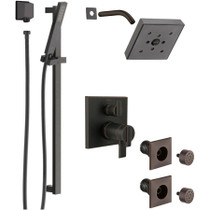 Delta Ara Pressure Balanced Shower System with Shower Head, Shower Arm, Hand Shower, Slide Bar, Bodysprays, Hose, Valve Trim and MultiChoice Rough-In - Venetian Bronze