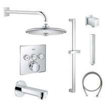 Grohe SmartControl Shower System with Tub Spout, Shower Head, Shower Arm, Wall Supply Elbow, Slide Bar, Hand Shower Hose, Valve Trim, and Rough In
