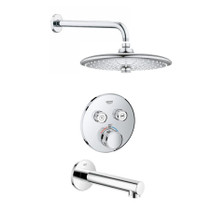 Grohe SmartControl Shower System with Tub Spout, Shower Head, Shower Arm, Valve Trim, and Rough In