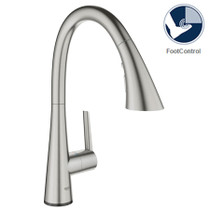 Grohe Zedra Pull-Down Kitchen Faucet and Foot Control Adapter Kit Combo with 3-Function Toggle Sprayer