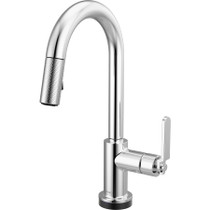 Brizo Litze 1.8 GPM Single Hole Pull Down Prep/Bar Faucet with On/Off Touch Activation, Arc Spout and Industrial Handle