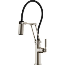 Brizo 1.8 GPM Pre-Rinse Pull-Down Kitchen Faucet with Dual Jointed Articulating Arm, Knurled Handle and Black Hose