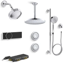 Kohler Purist Electronic, Thermostatic Shower System with Shower Head, Hand Shower, Slide Bar, Bodysprays, Shower Arm, Hose, and Valve Trim