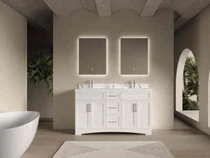 Royal Pearl Collection 60 inch Linen Beige Double Sink Bathroom Vanity