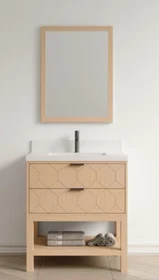 Royal Crete 30  inch Geometric Wood Design  Bathroom Vanity with Quartz Countertop