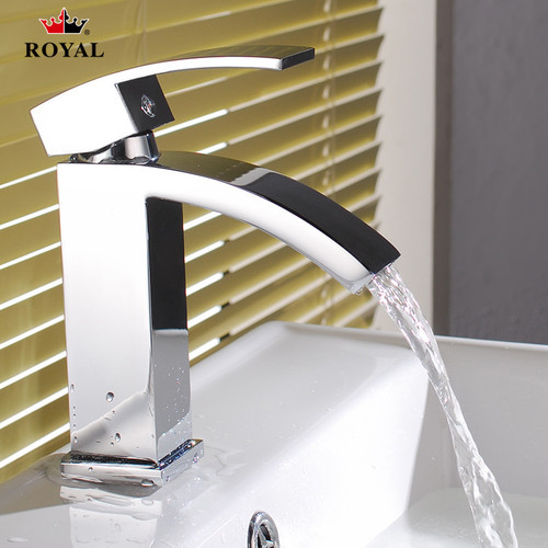 Royal Fall series single handle modern bathroom lavatory faucet with a polished finish