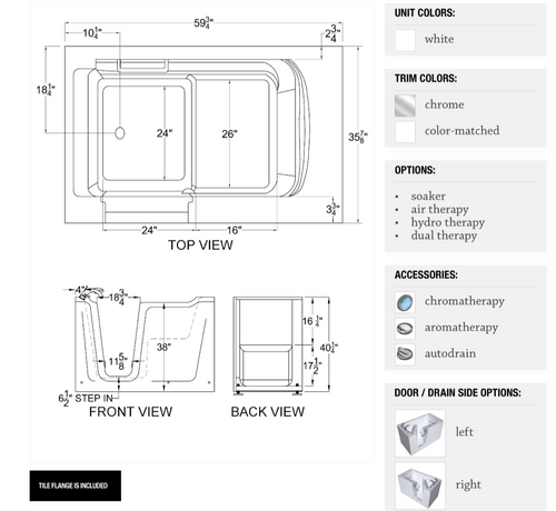 Walk-In Bathtub 3660 Series