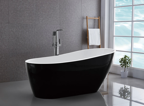Royal Wellworth 59 inch modern matte white and black freestanding bathtub