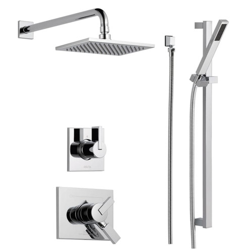 Delta Monitor 17 Series Dual Function Pressure Balanced Shower System with Integrated Volume Control, Shower Head, and Hand Shower - Includes Rough-In Valves - Chrome