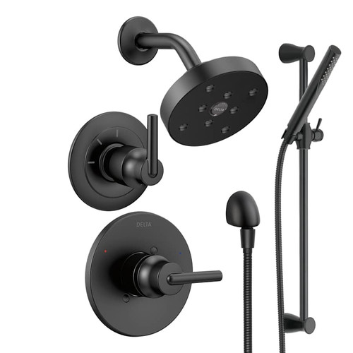 Delta Monitor 14 Series Single Function Pressure Balanced Shower System with Shower Head, and Hand Shower - Includes Rough-In Valves - Matte Black