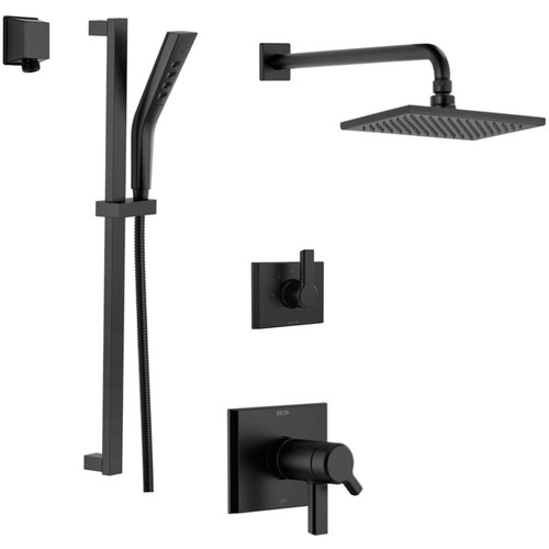Delta TempAssure 17T Series Thermostatic Shower System with Integrated Volume Control, Shower Head, and Hand Shower - Includes Rough-In Valves - Matte Black