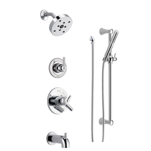 Delta Monitor 17 Series Pressure Balanced Tub and Shower System with Volume Control, Shower Head, Hand Shower, and Slide Bar - Includes Rough-In Valves -Chrome