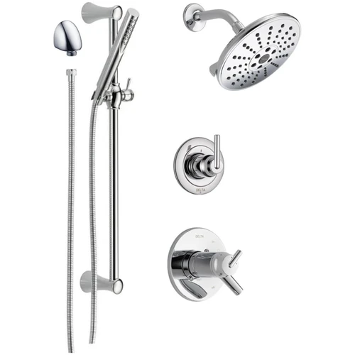 Delta TempAssure 17T Series Thermostatic Shower System with Integrated Volume Control, Shower Head, and Hand Shower - Includes Rough-In Valves - Chrome
