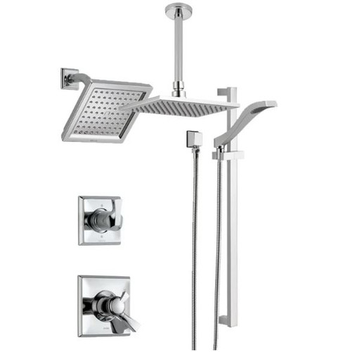 Delta Monitor 17 Series Pressure Balanced Shower System with Integrated Volume Control, Shower Head, Rain Shower and Hand Shower - Includes Rough-In Valves