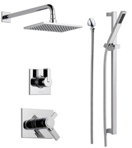 Delta TempAssure 17T Series Thermostatic Shower System with Integrated Volume Control, Shower Head, and Hand Shower - Includes Rough-In Valves - Chrome