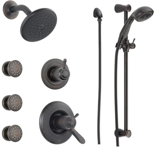 Delta TempAssure 17T Series Thermostatic Shower System with Integrated Volume Control, Shower Head, 3 Body Sprays and Hand Shower - Includes Rough-In Valves - Venetian Bronze