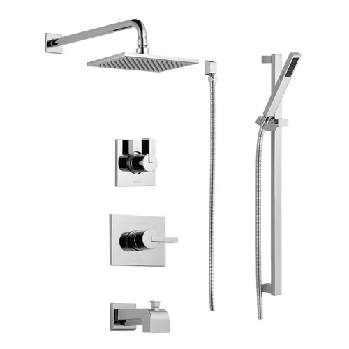 Delta Monitor 14 Series Pressure Balanced Tub and Shower System with Shower Head, Hand Shower, and Slide Bar - Includes Rough-In Valves- Chrome