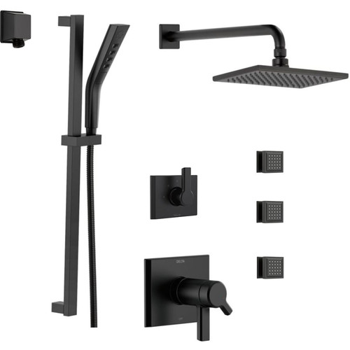 Delta TempAssure 17T Series Thermostatic Shower System with Integrated Volume Control, Shower Head, 3 Body Sprays and Hand Shower - Includes Rough-In Valves -  Matte Black