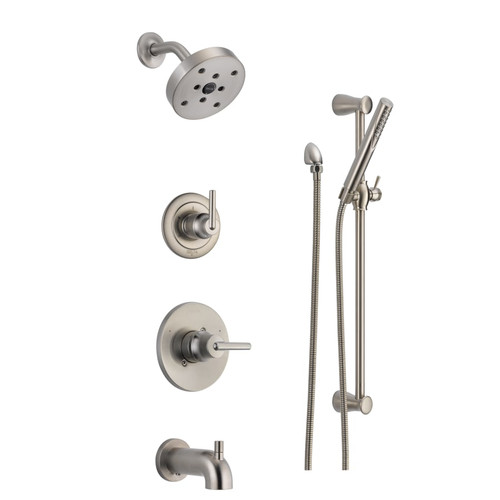 Delta Monitor 14 Series Pressure Balanced Tub and Shower System with Shower Head, Hand Shower, and Slide  Bar - Includes Rough-In Valves - Brilliance Stainless