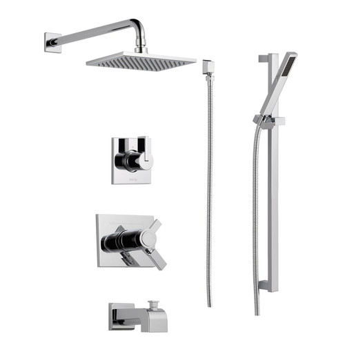 Delta TempAssure 17T Series Thermostatic Tub and Shower System with Volume Control, Shower Head, Hand Shower, and Slide Bar - Includes Rough-In Valves -Chrome