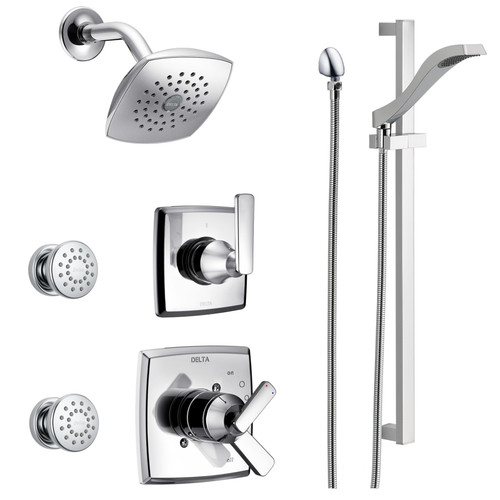 Delta Monitor 17 Series Dual Function Pressure Balanced Shower System with Integrated Volume Control, Shower Head, 2 Body Sprays, Hand Shower and Valves -Chrome
