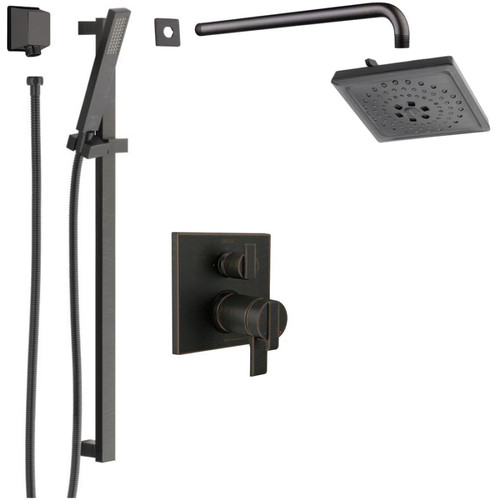 Delta Ara Thermostatic Shower System with Shower Head, Shower Arm, Hand Shower, Slide Bar, Hose, Valve Trim and MultiChoice Rough-In - Venetian Bronze