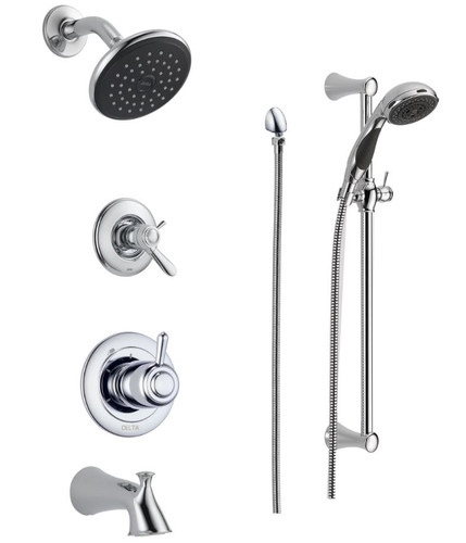 Delta TempAssure 17T Series Thermostatic Tub and Shower System with Volume Control, Shower Head, Hand Shower, and Slide Bar - Includes Rough-In Valves - Lahara