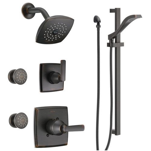 Delta Monitor 14 Series Single Function Pressure Balanced Shower System with Shower Head, 2 Body Sprays and Hand Shower - Includes Rough-In Valves - Venetian Bronze