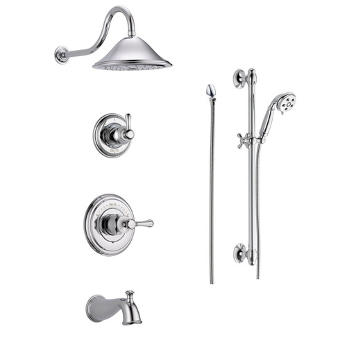 Delta Monitor 14 Series Pressure Balanced Tub and Shower System with Shower Head, Hand Shower, and Slide Bar - Includes Rough-In Valves - Chrome