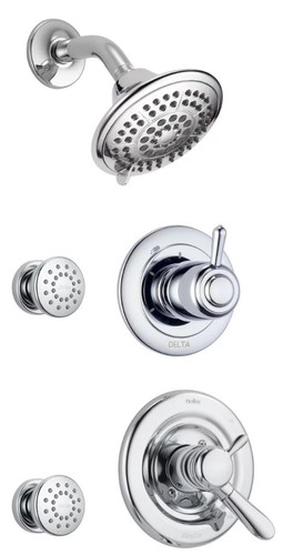 Delta Monitor 17 Series Dual Function Pressure Balanced Shower System with Integrated Volume Control, Shower Head, and 2 Body Sprays - Includes Rough-In Valves - Chrome